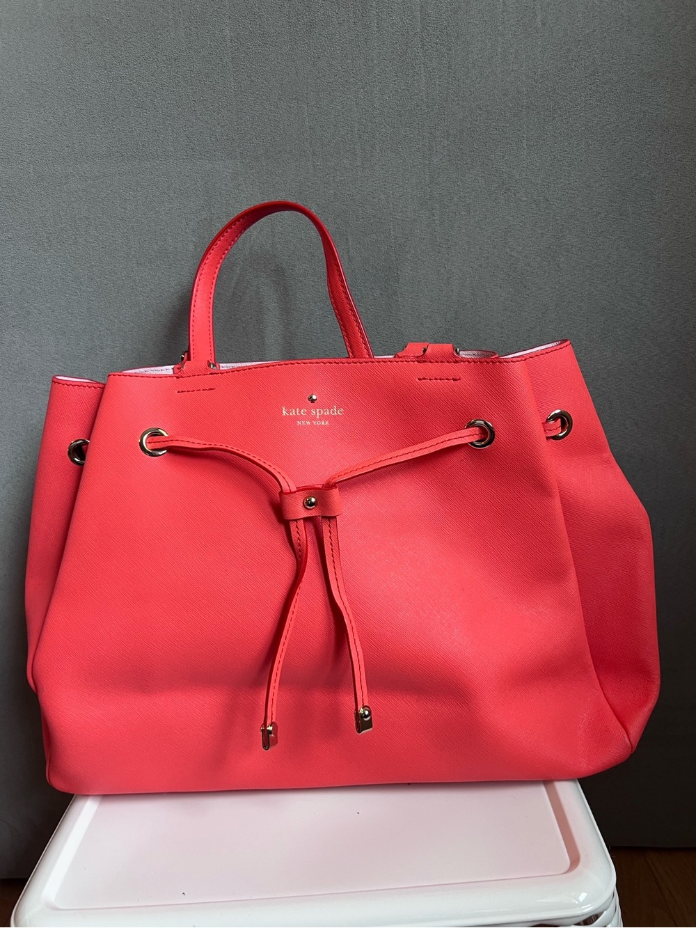 kate spade coral pink drawstring tote